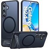 TORRAS Strong Magnetic & Seamless Stand for Samsung Galaxy S24 Case for MagSafe, 12FT Mil-Grade Drop Protection, Adjustable Kickstand for Samsung Galaxy S24 Case, Translucent Back/Black Edge