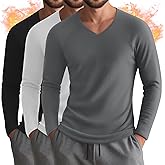 Riyiper 3 Pack Men's Thermal Shirts Long Sleeve Thick T-Shirt V Neck Fleece Undershirts Basic Comfortable Winter Layer Tops