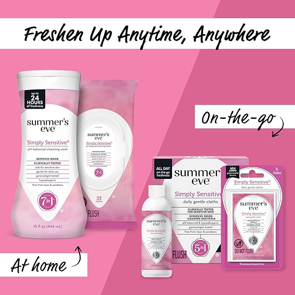SUMMER’S EVE SIMPLY SENSITIVE DAILY GENTLE ALL OVER FEMININE BODY WASH, REMOVES ODOR, FEMININE WASH PH BALANCED, TRAVEL SIZE 3 FL OZ, 3 PACK