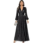Kuciwa Long Sleeve Sequin Mother of The Bride Dresses V-Neck Formal Evening Gown
