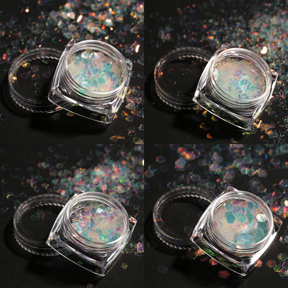 Modelones Holographic Nail Sequins 12 Colors Iridescent Mermaid Nail Glitter 3D Laser Sequins Nail Sparkle for Gel Nail Polish Dip Powder Flake Acrylic Paillettes with Tweezers Nail Art Decoration: Beauty