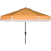 Safavieh PAT8008A Collection Milan Fringe Navy and White 9Ft Crank Outdoor Push Button Tilt Umbrella