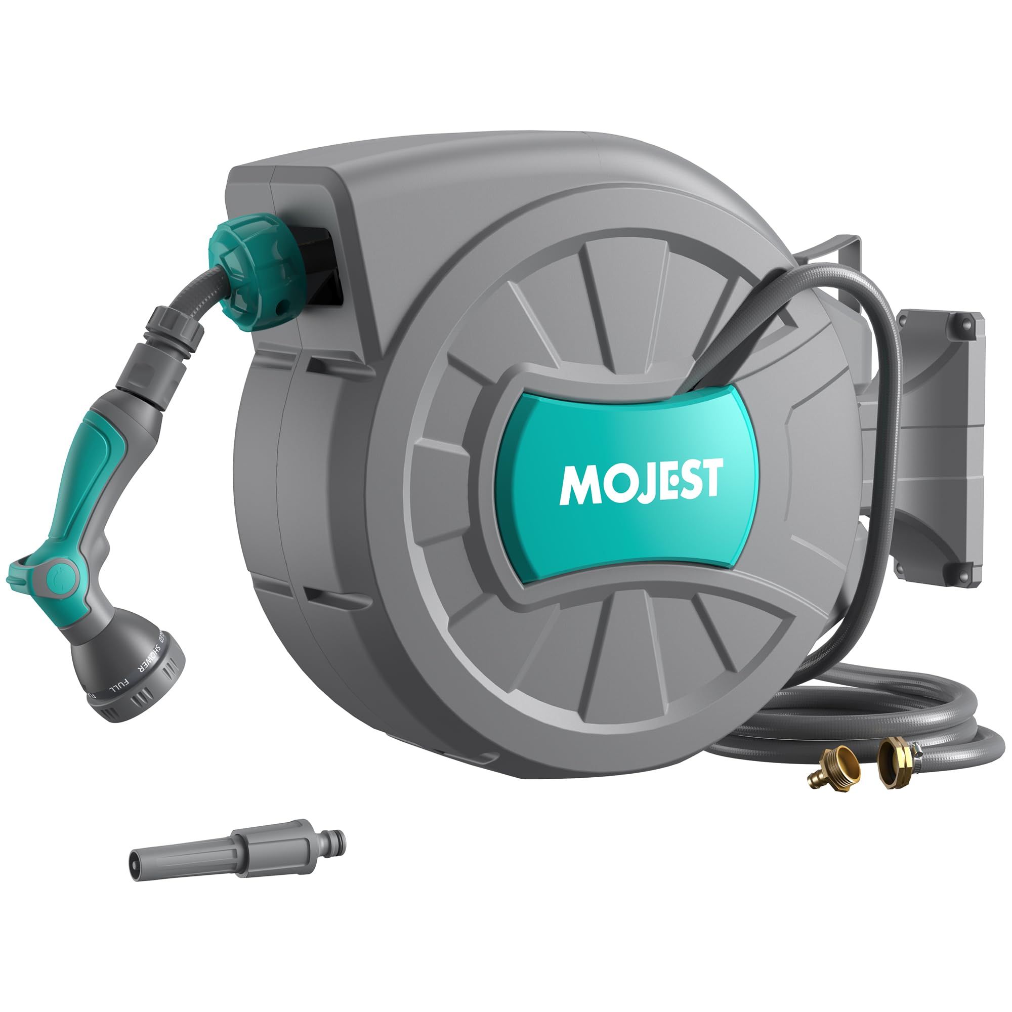 Photo 1 of ***NONE FUNCTIONAL*** Mojest Retractable Garden Hose Reel - 1/2 in x 80 ft Wall Mounted Heavy Duty Water Hose Reel with Automatic Slow Rewind System, 2 Hose Nozzle, 180°Swivel Bracket, Dark Gray