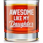 MINIVINE Dad Christmas Gifts from Daughter - Best Funny Christmas Presents for Father, New Girl Dad - Awesome Like My Daughter 10oz Whiskey Rock Glass