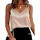 Ekouaer Womens Silk Satin Tank Tops V Neck Casual Cami Sleeveless Camisole Blouses Summer Basic Tank Shirt