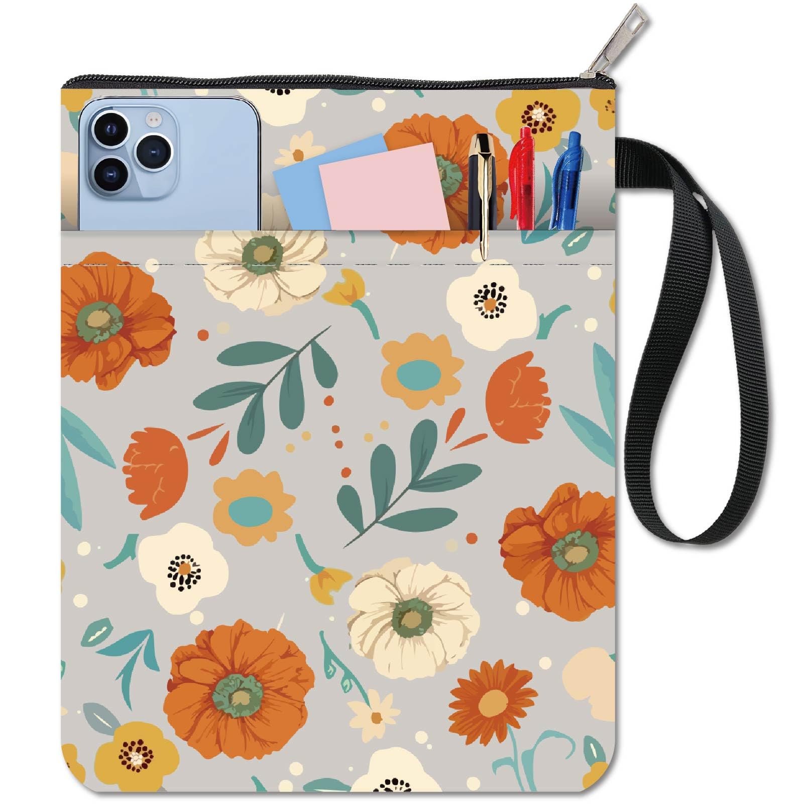 CRASPIRE Floral Background Book Sleeve with Zipper Pocket Lovers Gifts Hardcover Paperbacks Waterproof Spring Flower Daisy Leaf Pouch Bag Protector Case Cover for Women Readers Librarian