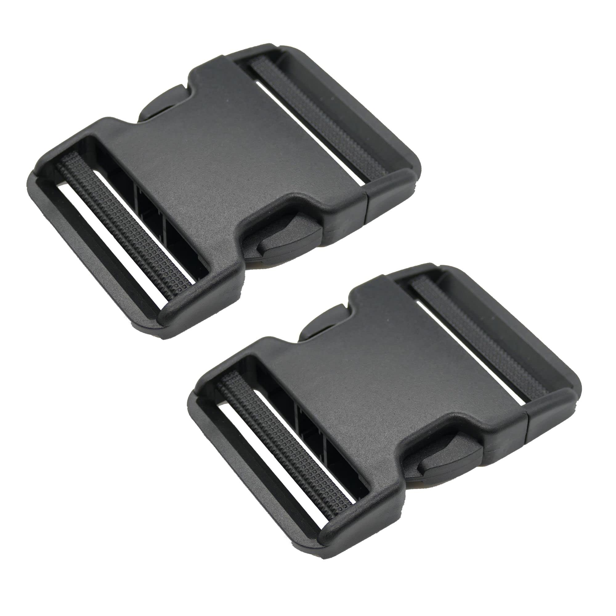 The Bead Shop Plastic Side Release Buckle Clip for Luggage, Rucksack/Back Pack, Webbing Strap (50mm - 2 pack, Black)
