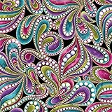 Colorful Paisley Print, Black Background, Cat-I-Tude, Ann Lauer, Benartex, By the Yard