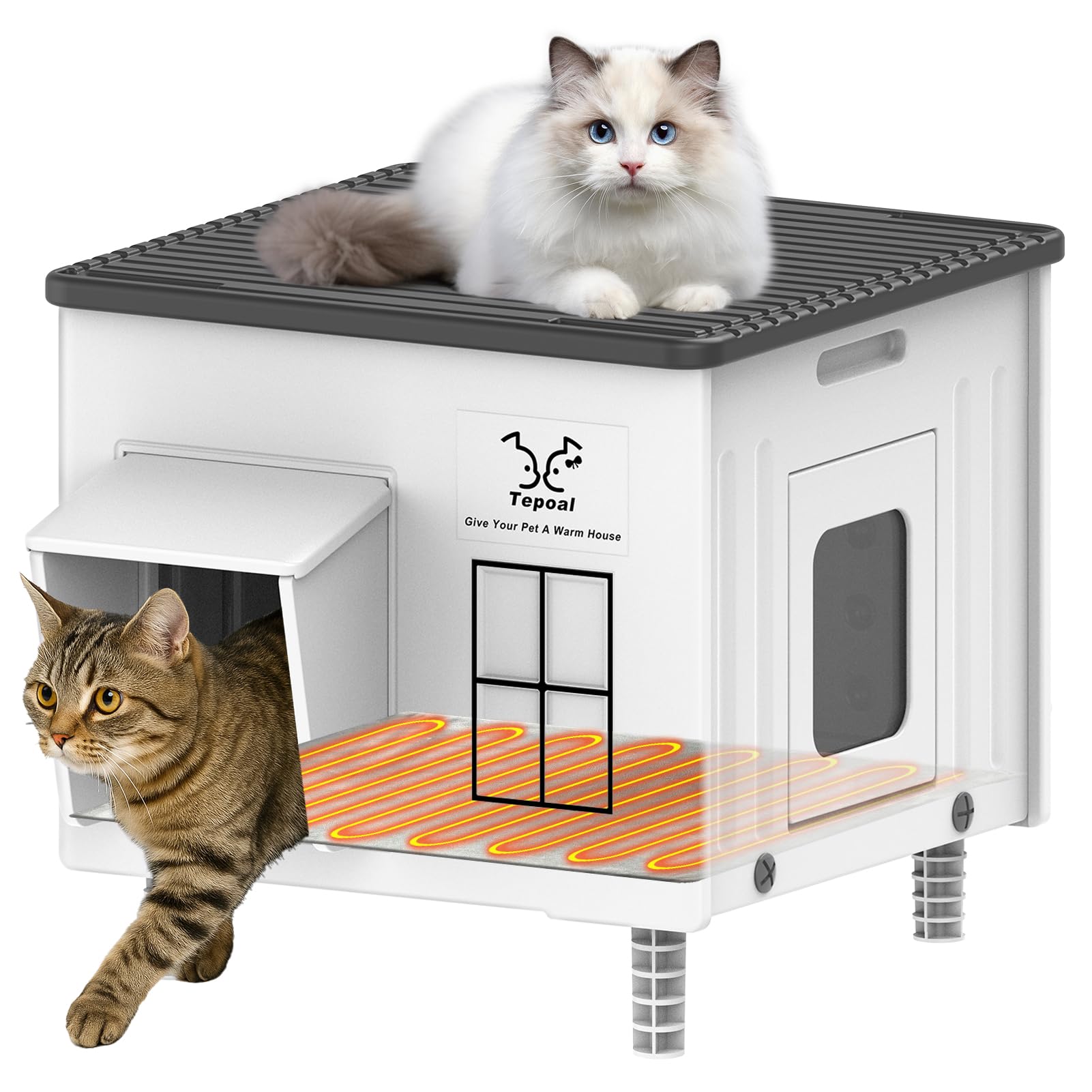 Dahivs Indestructible Heated Cat House for Outside Winter, Heated Outdoor Cat House Weatherproof with Escape Door, Waterproof & Insulated Outdoor Cat Shelter for Feral Stray Cat Kitty. 17.7"x15"x17.5" Image