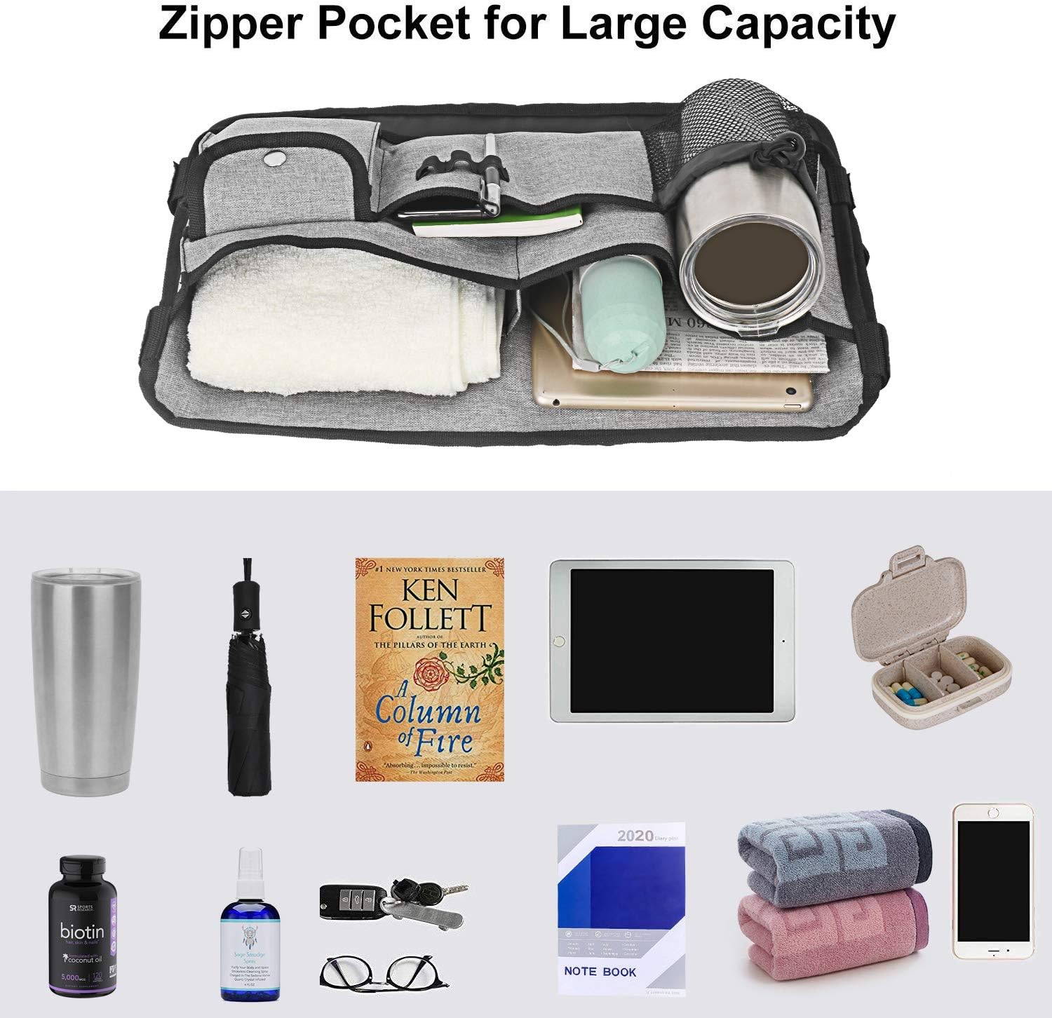 Double Sided Walker Bag, Walker Organizer Pouch Tote for Rollator and Folding Walker (Grey): Health & Personal Care
