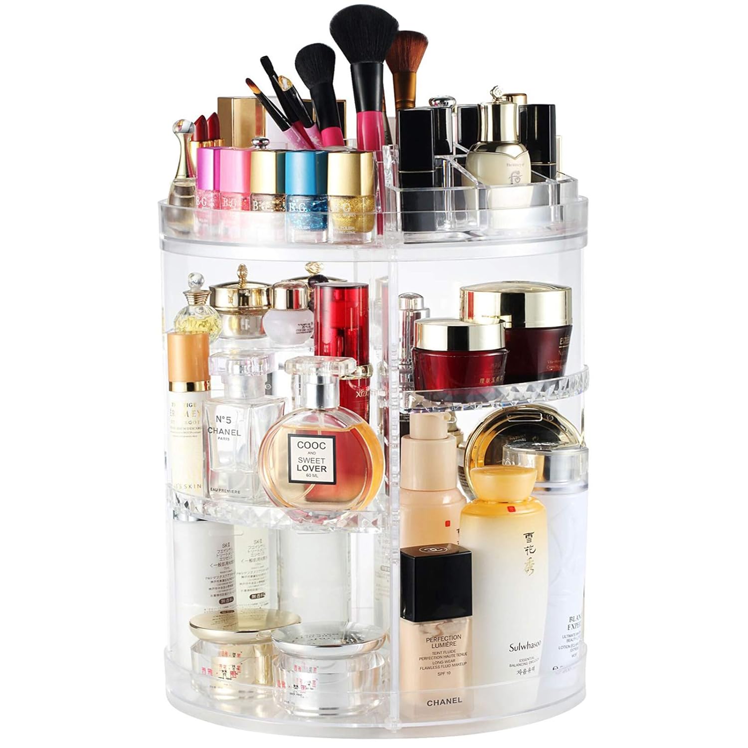 Rotating Makeup Organizer, Boxalls 360 Degree Crystal Adjustable Jewelry Cosmetic Perfumes Display Stand Box, 380 x 260 MM 8 Layers Great Capacity Make Up Storage For Dresser, Bedroom, Bathroom: Beauty