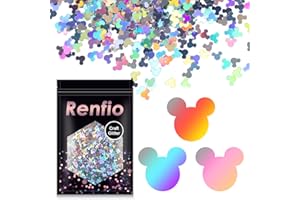 Renfio 1.75 Oz 50g Holographic Mickey Mouse Confetti Glitter Mickey Mouses Shape Shiny Sequin Glitters Resin Sparkle Chunky Sequins for DIY Mold Art Nail Artwork Holiday Decoration - Laser Silver