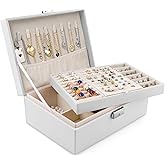 Homeanda Jewelry box 2 layer Jewelry box Leather Jewelry boxes for Women Girls Teens Jewelry organizer box Jewelry Storage box with lock(White)