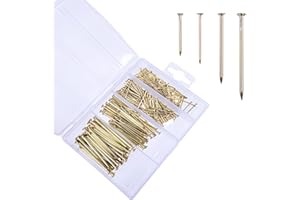 SHANDERBAR Brass Nails for Hanging Pictures,Picture Hanging Nail Set, Nail Combination Set, 300 PCS, 4 Sizes, Painting Nails, Brass pins,Decorative Nails, Wooden Nails, Wall Nails, Gold (0.75/1/1.5/2 Inches).