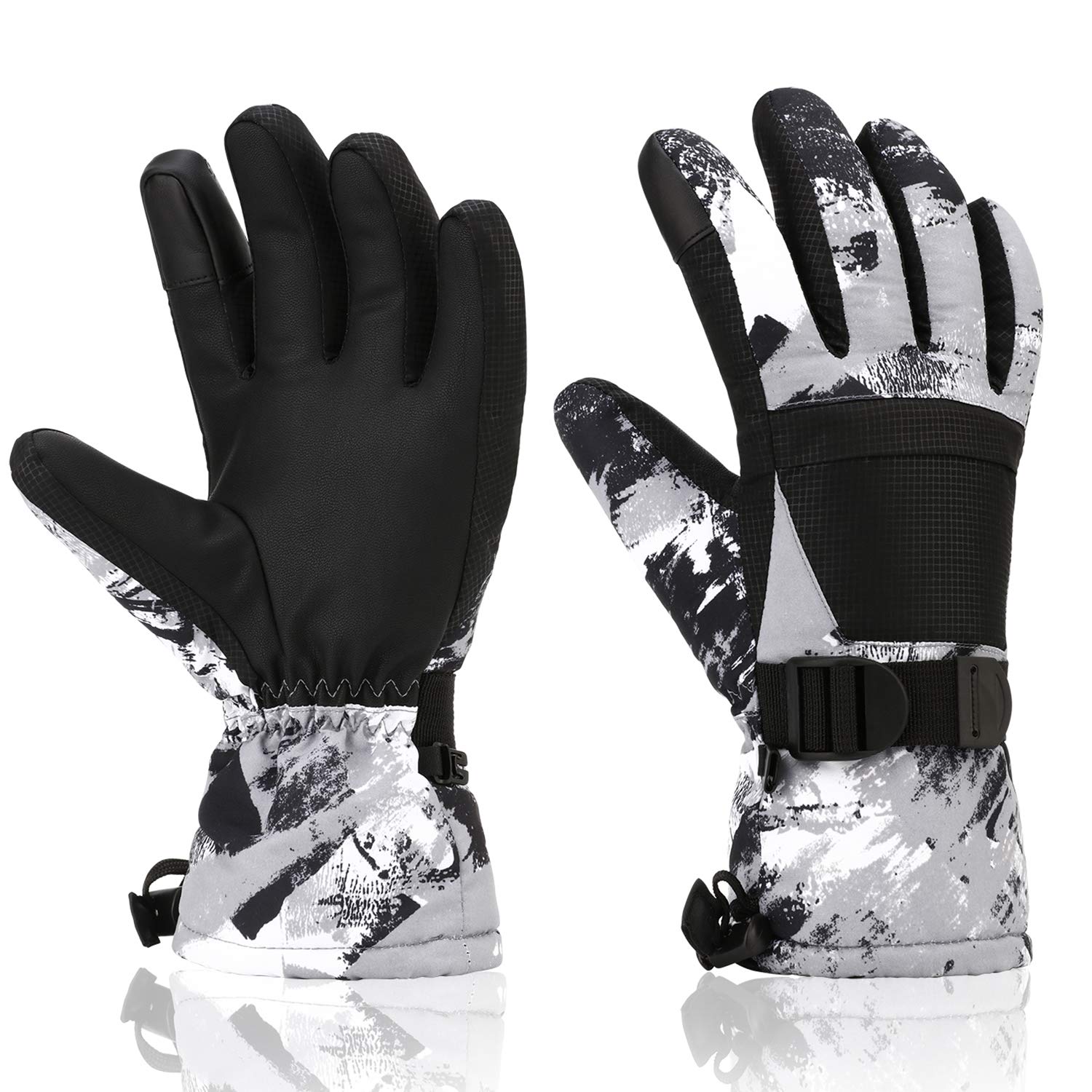 Yidomto Ski Gloves for Men Women Kids - Waterproof Thermal Winter Snow Gloves, Touchscreen Compatible for Skiing, Snowboarding, Cold Weather, Parent-Child Outdoor Activities (Black Grey-XL)