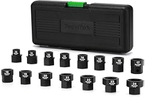 TecoTek 15-Piece 1/2-Inch Drive Metric Low Profile Impact Socket Set, Stubby Socket Set, 10mm-24mm, No Skips Sizes, 6 Point, 