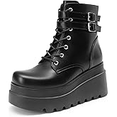 DREAM PAIRS Women Platform Combat Ankle Boots Goth Chunky High Heel Lace Up Motorcycle Booties