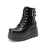 DREAM PAIRS Women Platform Combat Ankle Boots Goth