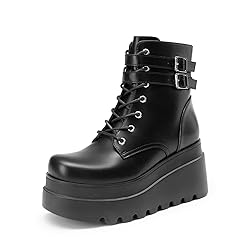 DREAM PAIRS Women Platform Combat Ankle Boots Goth