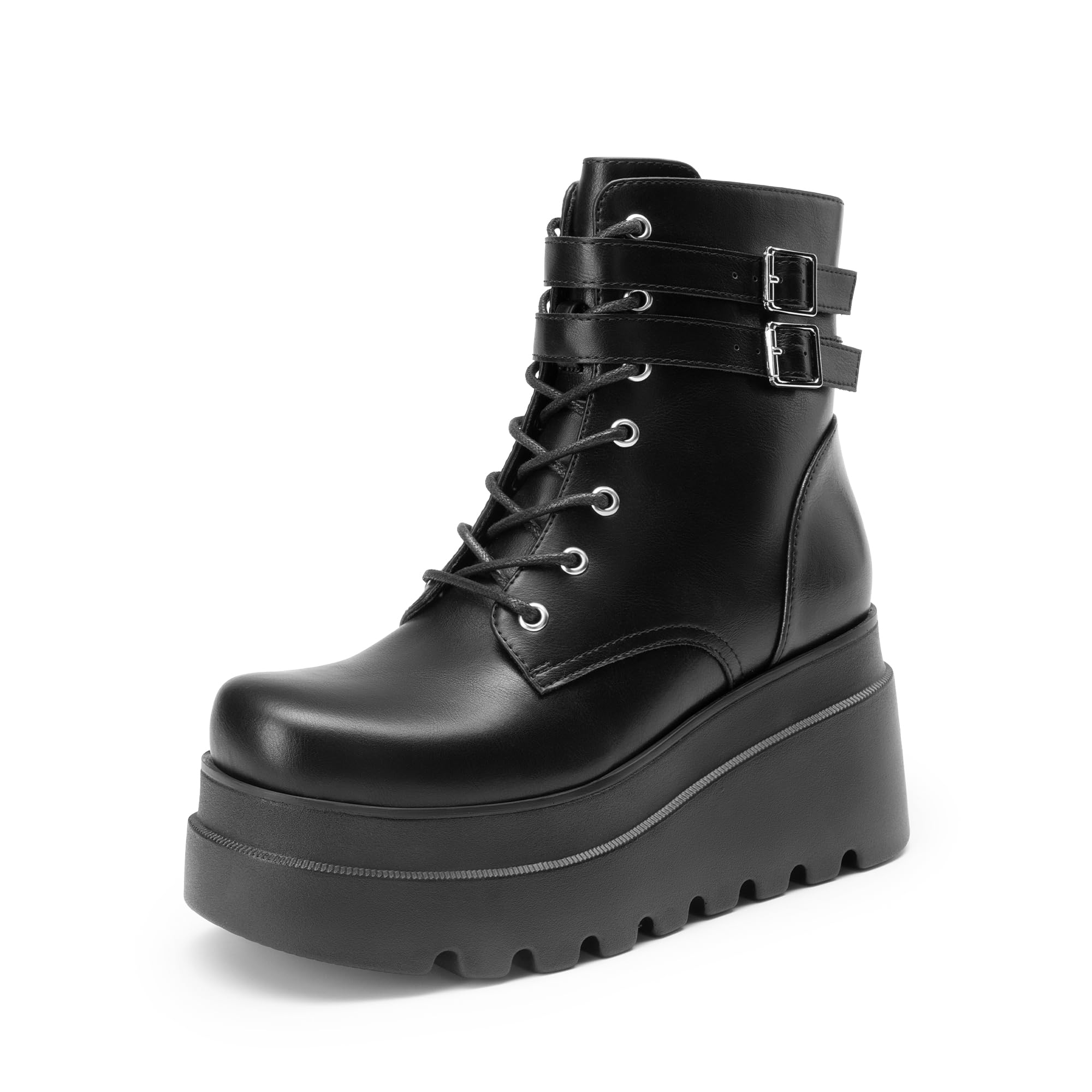 DREAM PAIRS Women Platform Combat Ankle Boots Goth