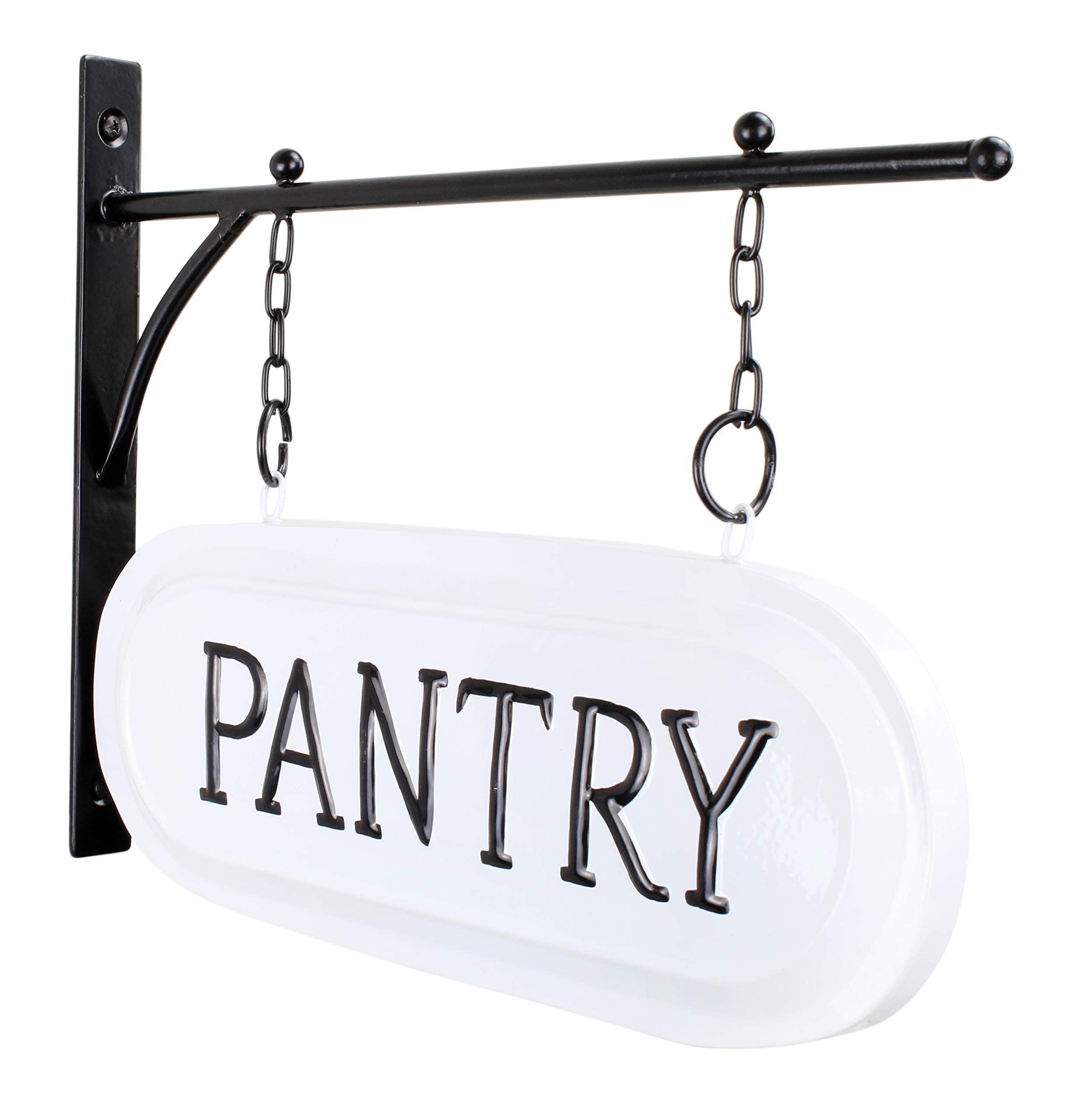 Photo 1 of AuldHome Design Metal Hanging Pantry Sign, White Enamelware Iron 2-Sided Rustic Farmhouse Decor