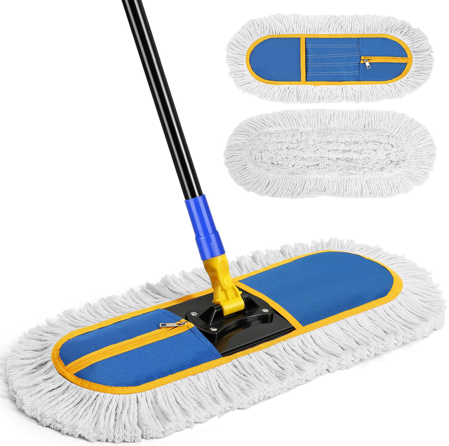Photo 1 of 16 Inch Commercial Dust Mop for Floor Cleaning - Industrial Wet Dry Broom with 2 Washable Mops Pads for Hardwood Vinyl Laminate Floors Warehouse Courtyard Cleaning,Blue