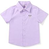 OCHENTA Boys Short Sleeve Button Down Shirt, Cute Rabbit Embroidery Easter Outfit, Oxford Cotton Dress Shirts for Kid 18M-11Y