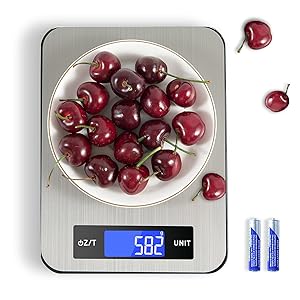 Food Scale YONCON Multifunction Digital Kitchen Scale Weight Grams and oz for Weight Loss Cooking Baking,22lb,1g/0.1oz Precise Graduation,Stainless Steel Tempered Glass LCD Display Batteries Included