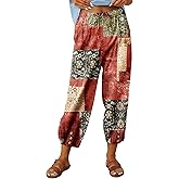 Women's Capri Pants High Waist Drawstring Cinch Bottom with Button Cotton Loose Casual Trouser with Pockets