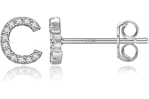 MONOOC Initial Stud Earrings for Girls - S925 Sterling Silver Post Cubic Zirconia Stud Earrings Initial Earrings for Girls Women Hypoallergenic Earrings Birthday Gifts for Girls Kids Jewelry
