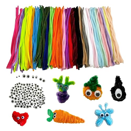 LGIFUTMAX Pack of 450 300 Pipe Cleaners for Crafts,30 Colours, Pipe Cleaners,Chenille Wire, 30 cm,150 Self-Adhesive Wiggle Eyes,Pipe Cleaner for DIY Projects and Craft Decoration for Children