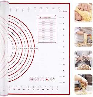 Große Antihafte Backmatte/Backunterlage Silikon rutschfeste Teigmatte Ausrollmatte Silikonmatte Backfolie Backpapier Arbeitsmatte mit Messung 60x40cm für Fondant Pizza Brot Matte, BPA Frei (red)