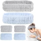 YBEATY 6 Pcs Face Wash Headband and Wristband Set Spa Headband and Wristbands Set Makeup Facial Face Wash Head Wrist Bands Soft Puffy Makeup Skin Care Facewashing Hair Band Accessories for Women