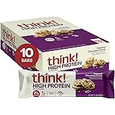 think! High Protein Bar, High Fiber, Oatmeal Chocolate Chunk, 10ct | 20g Protein Per Bar, Gluten Free, High Fiber, No Added Sugar, 1g Sugar Per Bar, Delicious Oatmeal Chocolate Flavor