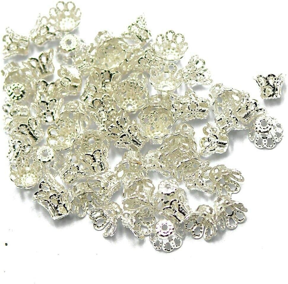 Angel Malone ® SILVER PLATED Filigree Flower Bead Bell Caps Jewellery Making Findings - UK Seller (250pcs. 6mm x 4.5mm)