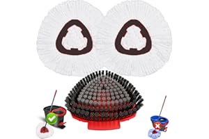 Fatmass Spin Mop Head Replacement for Vileda EasyWring 1-Tank System, 2 Mop Replace Heads + 1 Upgrade Scrubber Brush, 100% Mi