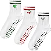 Jeyiour 3 Pairs Women Pilates Crew Socks with Grips Non Slip Pilates Yoga Barre Athletic Gym Workout Grippy Socks for Women