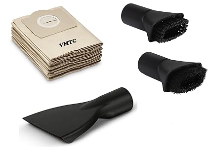 VMTC Accessory Kit - Set of 5 Dust Bags, Upholstery & Brush Kit Nozzle - Compatible with Karcher WD3, MV3 & WD 3.200