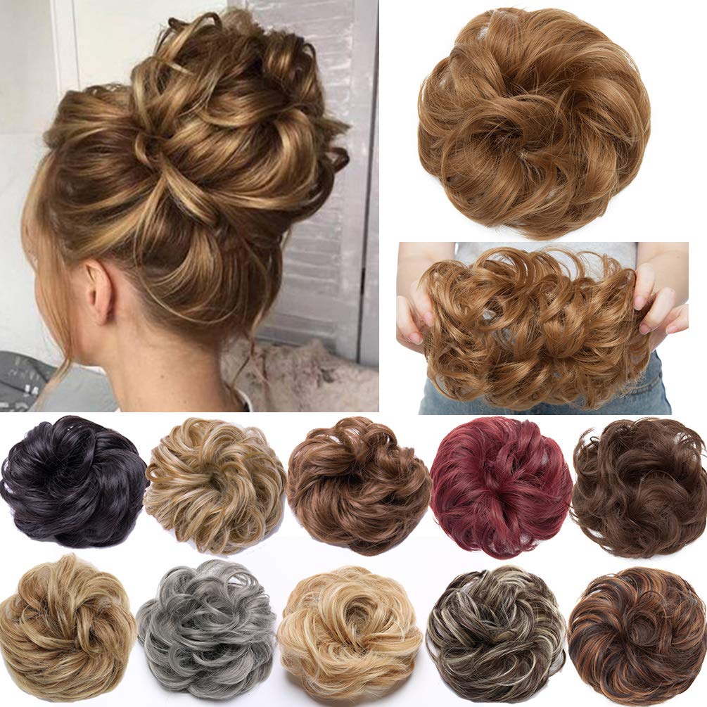 Hair Bun Extensions Messy Curly Wavy Hair Scrunchies Hairpieces Synthetic Donut Updo Hair Pieces Ponytail Extensions for Women Black