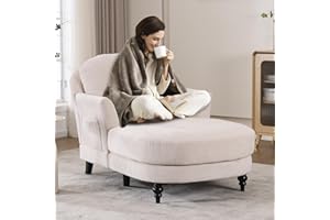ZX DESIGN Chaise Lounge Chair Indoor, 59.8" Oversized Couch Reading Chairs，Chenille Comfortable Deep Sleeping Single Sofa, Upholstered Modern Couch Sofa Bed for Living Room, Bedroom & Apartment (Beige)