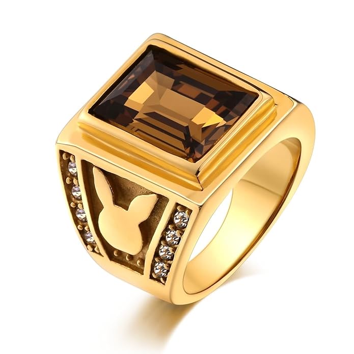 AmDxD Herren Edelstahl Vertrauensring Rechteck Häschen Cubic Zirkonia Ring