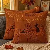 KUYZT Fall Pillow Covers 18x18 Rust Faux Fur Pumpkin Cozy Decor QZ06B18 | Set of 2 Pumpkin Embroidery Pillow Covers, Plush Faux Fur Couch Cushion for Livingroom Sofa Fall Harvest Thanksgiving Decor