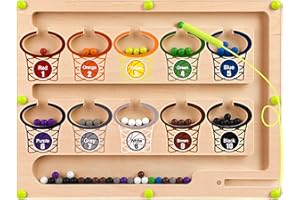 DOVIDEN Magnetic Color & Number Maze Board - Wooden Montessori Counting Toys Learning & Educational Magnet Puzzles Games, Preschool Sensory Math Activities for Boys Girls Toddlers 3 4 5 Year Old Kids