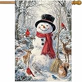 Snowman Christmas House Flag 28x40 Inch Double Sided Outside Cardinal Winter Burlap Yard Flag for Holiday Outdoor Farmhouse Decoration