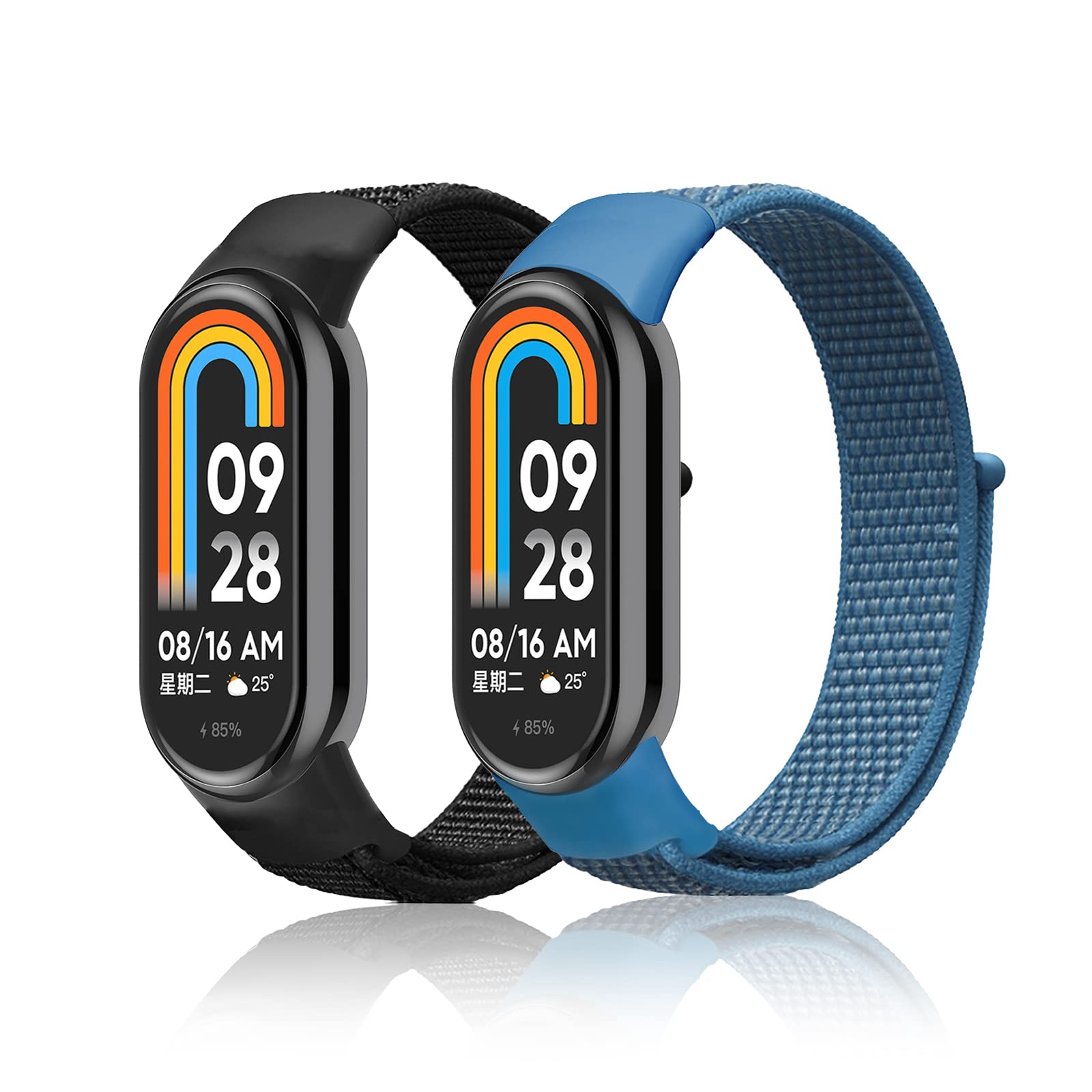SeNool Strap Compatible with Xiaomi Smart Band 10 9 8 [2 Pack], [Loop Nylon Watch Band] [Soft, Breathable, Durable], Replacement Bracelet for Xiaomi Mi Band 10 9 8 - Blue + Black