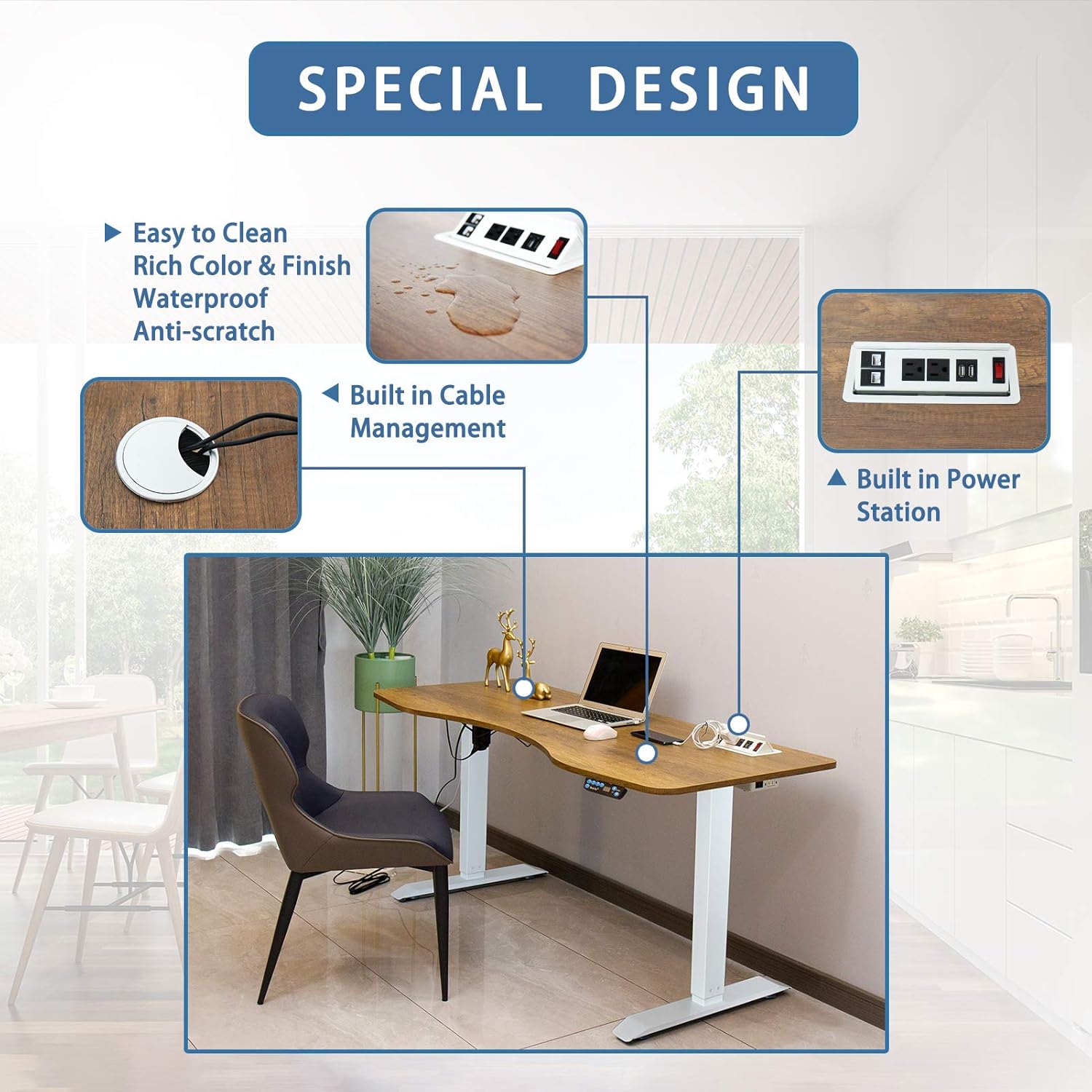 Electric Standing Desk Frame with Power Hub - MAGARI DIY Electric Computer Home Office Desk with Power Station & Cable Management, 4 Memory Presets, Sit to Stand PC Rolling Workstations（White Frame）: Kitchen & Dining