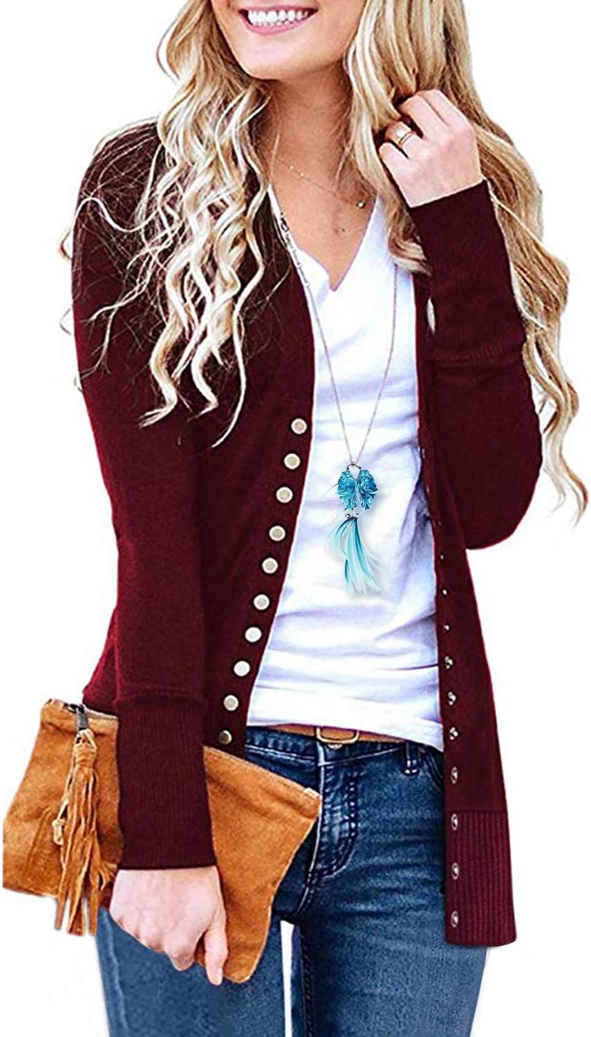 SATINATO Sweaters for Women,Cardigan Sweaters for Women, Long Sleeve Soft Basic Knit Solid Color Cardigan Sweater