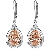 Orange Earrings Sterling Silver November Birthstone Earrings AAAAA Cubic Zirconia Teardrop Dangles Jewelry Christmas Gifts for Women