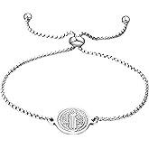 LUSSO 925 Sterling Silver San Benito Bracelet For Women And Men - 14K Gold Filled St Benedict Medal Bracelet Adjustable, Religious Saint Benedict Bracelet Braided Rosary Coin Beaded