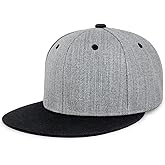 CHOK.LIDS Two Tone Snapback Heather Grey Flat Bill Visor Wool Blend Classic Plain Hats for Men Women Adjustable Baseball Cap